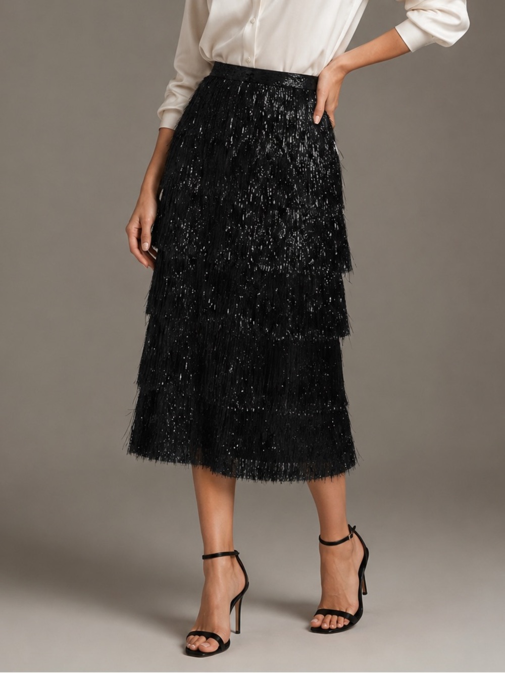 Antonio Melani Yara Novelty Fringe Midi Skirt Sz 10 NWT